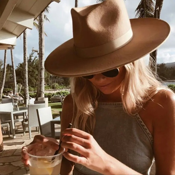 Camel wool wide brim fedora hat main image 7
